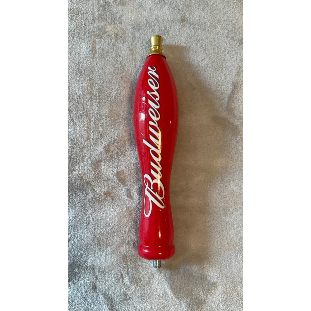 Budweiser Wooden Beer Tap Handle Red Draft Faucet Knob Bar Sign 10.5